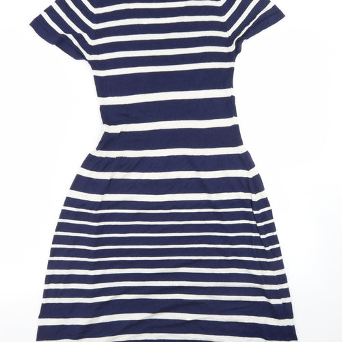 TU Womens Blue Striped Viscose Fit & Flare  Size 12  V-Neck