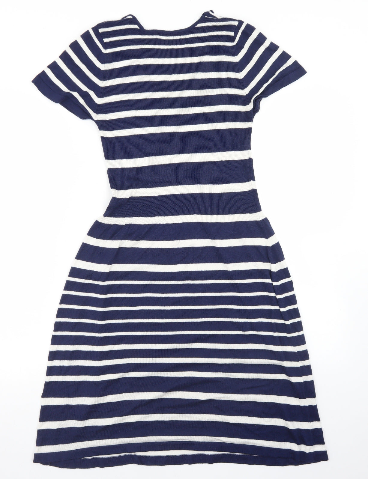 TU Womens Blue Striped Viscose Fit & Flare  Size 12  V-Neck