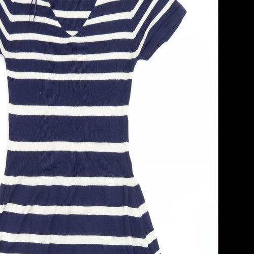 TU Womens Blue Striped Viscose Fit & Flare  Size 12  V-Neck