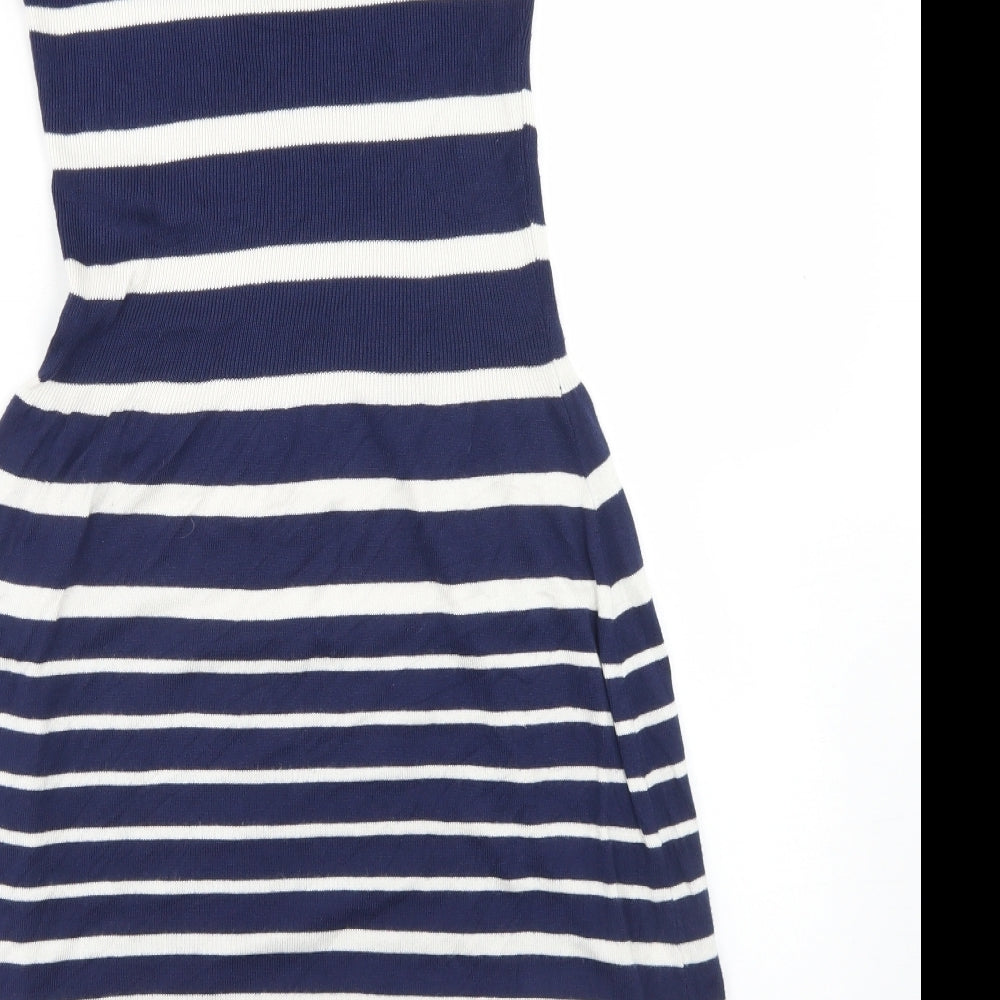 TU Womens Blue Striped Viscose Fit & Flare  Size 12  V-Neck