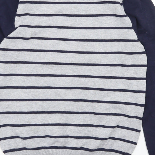 M&Co Womens Grey Crew Neck Striped Acrylic Pullover Jumper Size 12