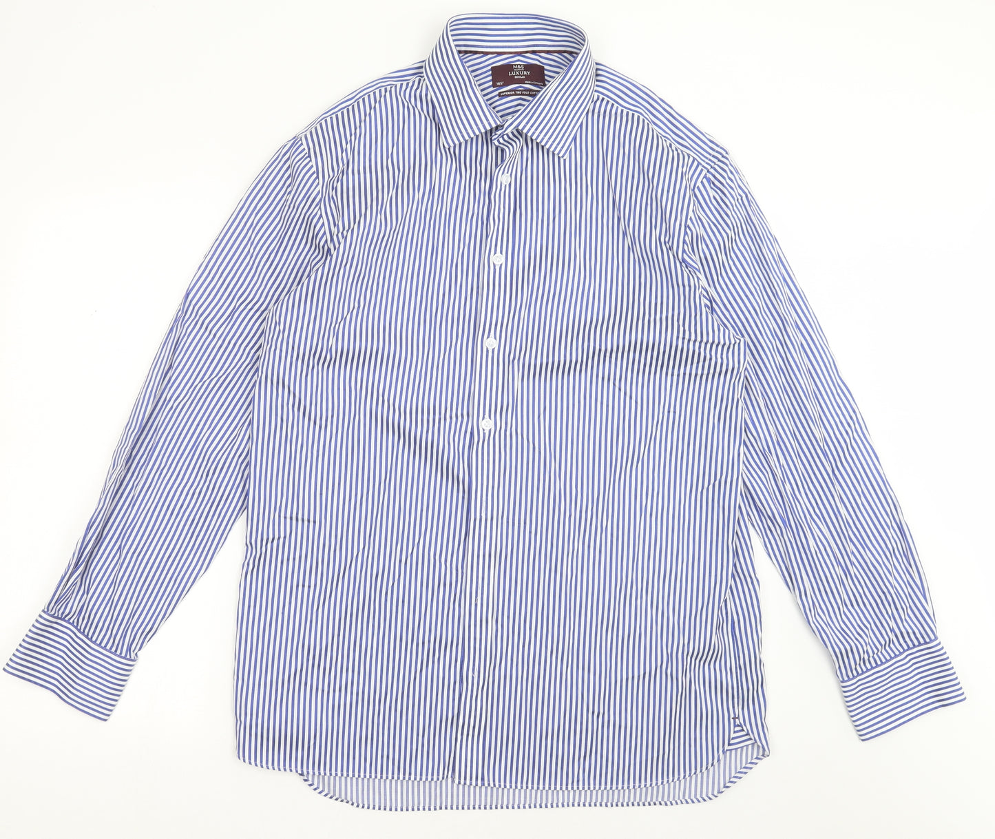 Marks and Spencer Mens Black Striped Cotton  Button-Up Size 16.5 Collared Button