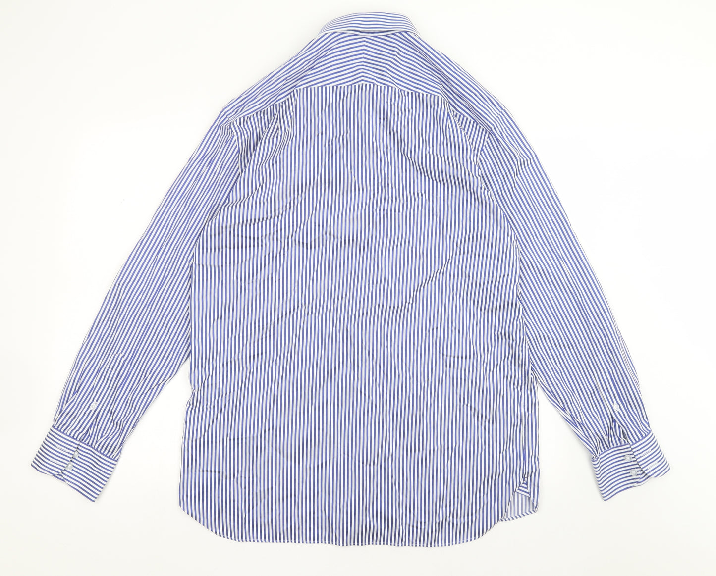Marks and Spencer Mens Black Striped Cotton  Button-Up Size 16.5 Collared Button