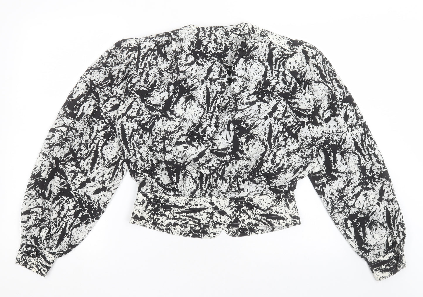 Jacques Vert Womens Black Geometric Polyester Basic Button-Up Size 14 Crew Neck - Padded Shoulders