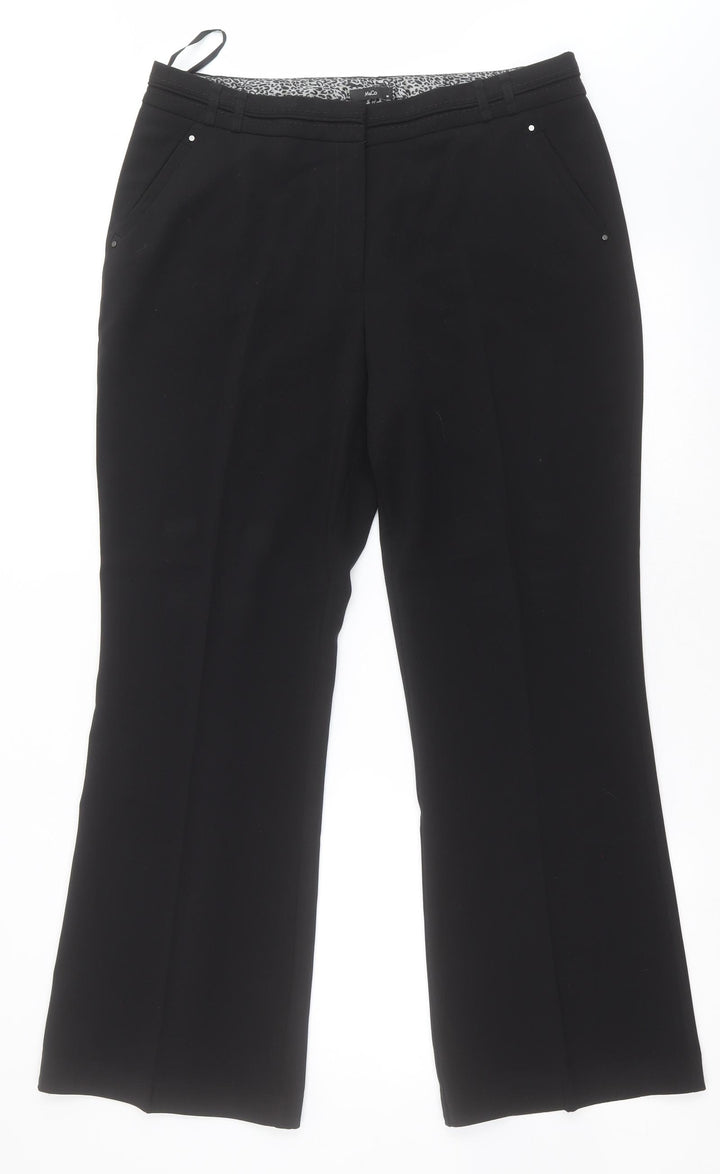 M&Co Womens Black  Polyester Trousers  Size 14 L29 in Regular Hook & Eye
