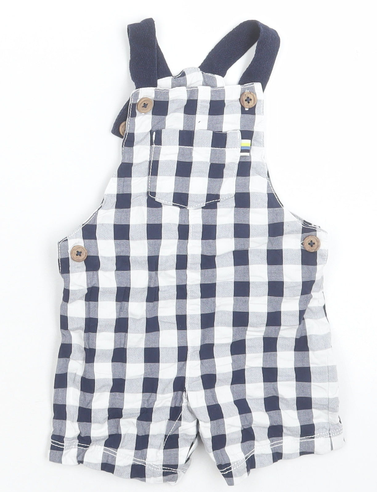 F&F Boys Blue Check Cotton Dungaree Outfit/Set Size 6-9 Months  Button