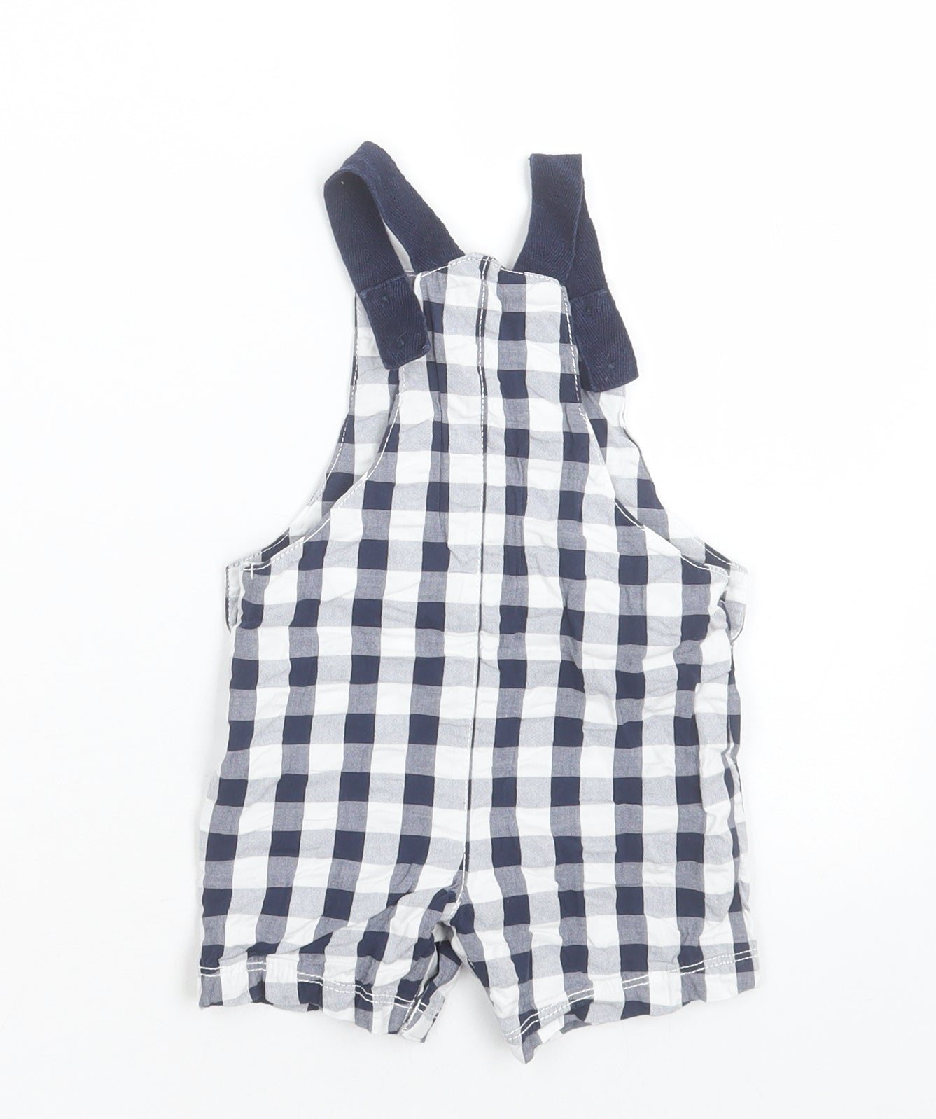 F&F Boys Blue Check Cotton Dungaree Outfit/Set Size 6-9 Months  Button