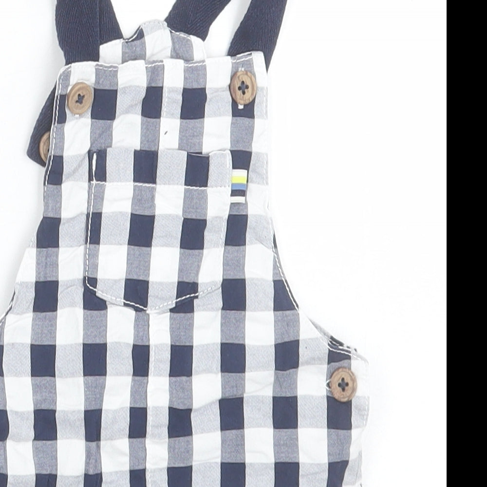 F&F Boys Blue Check Cotton Dungaree Outfit/Set Size 6-9 Months  Button