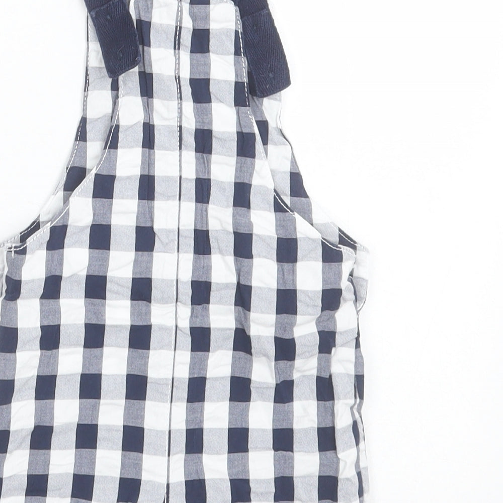 F&F Boys Blue Check Cotton Dungaree Outfit/Set Size 6-9 Months  Button