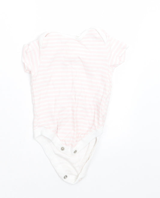 F&F Girls Pink Striped Cotton Babygrow One-Piece Size 0-3 Months  Button