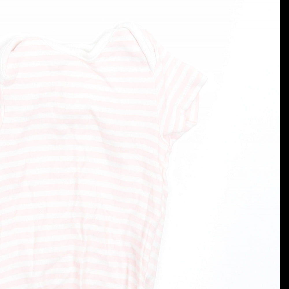 F&F Girls Pink Striped Cotton Babygrow One-Piece Size 0-3 Months  Button