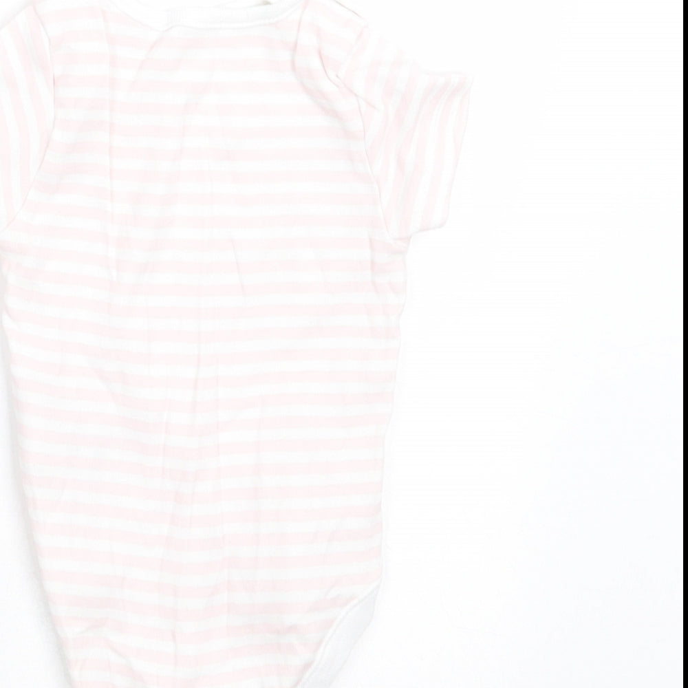 F&F Girls Pink Striped Cotton Babygrow One-Piece Size 0-3 Months  Button