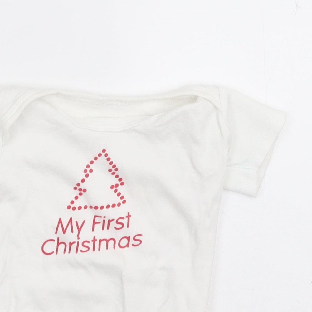 Preworn Baby White  Cotton Babygrow One-Piece Size 12-18 Months  Button - My First Christmas