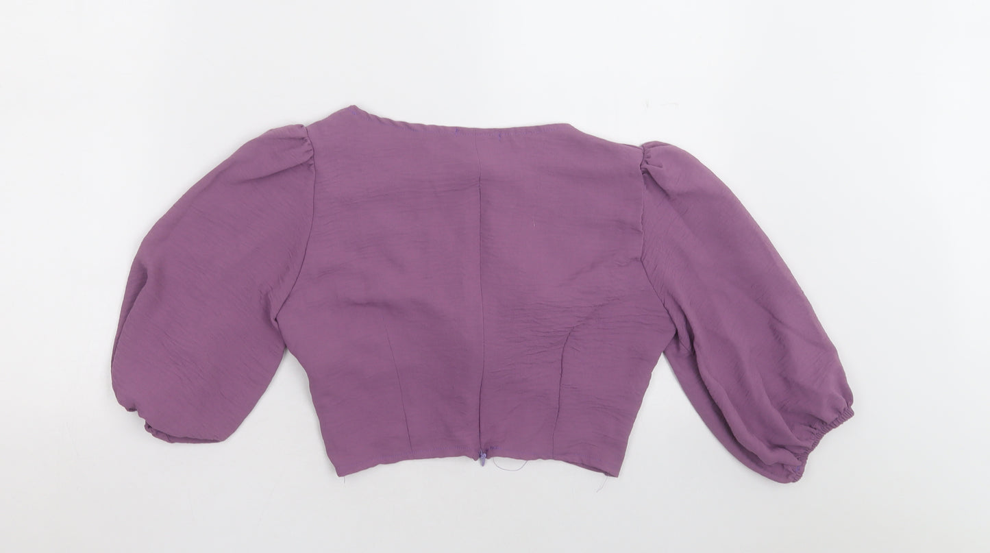 cayro Womens Purple  Polyester Cropped Blouse Size M V-Neck
