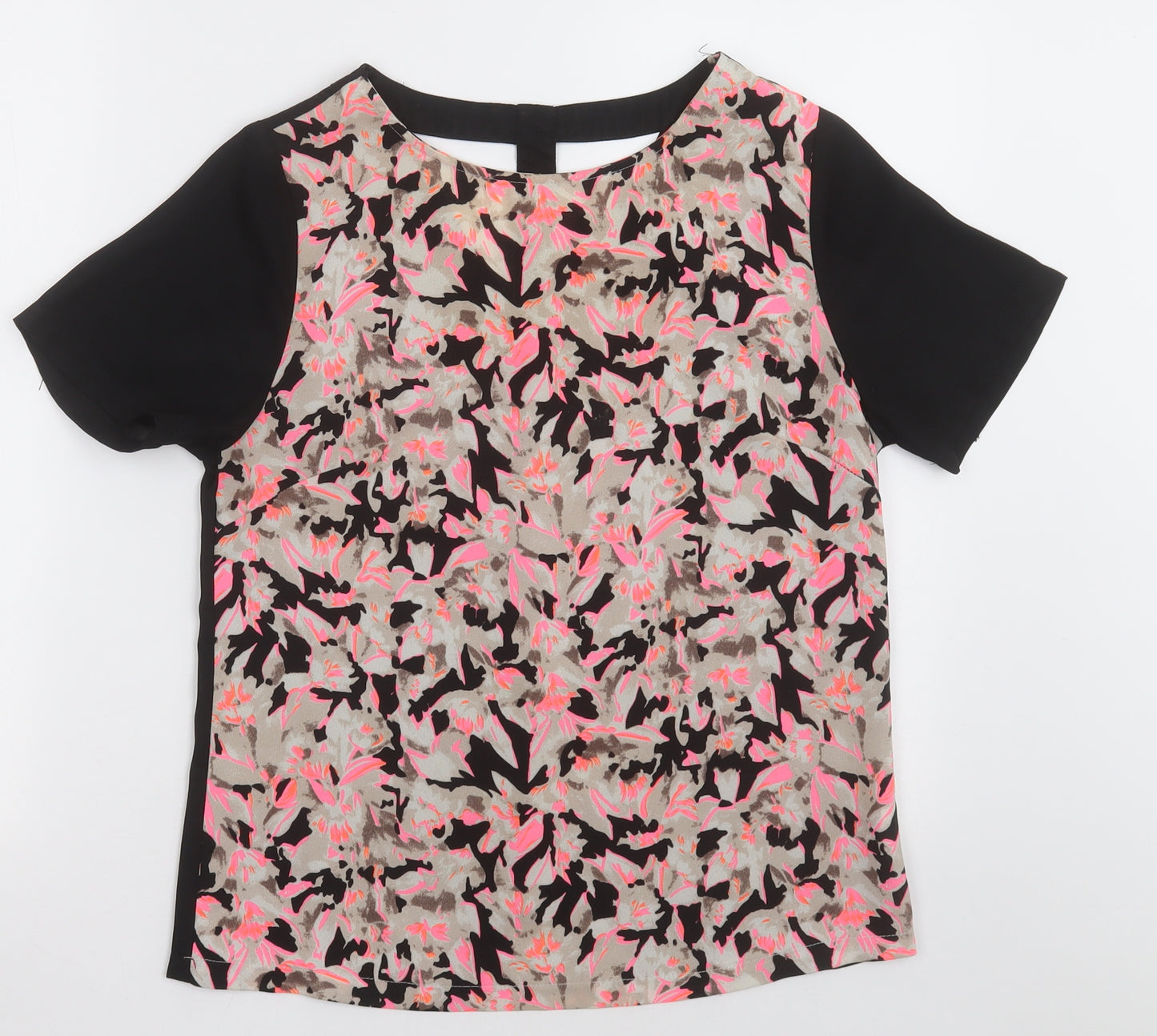 Poppy Lux Womens Pink Geometric Polyester Basic Blouse Size 10 Crew Neck