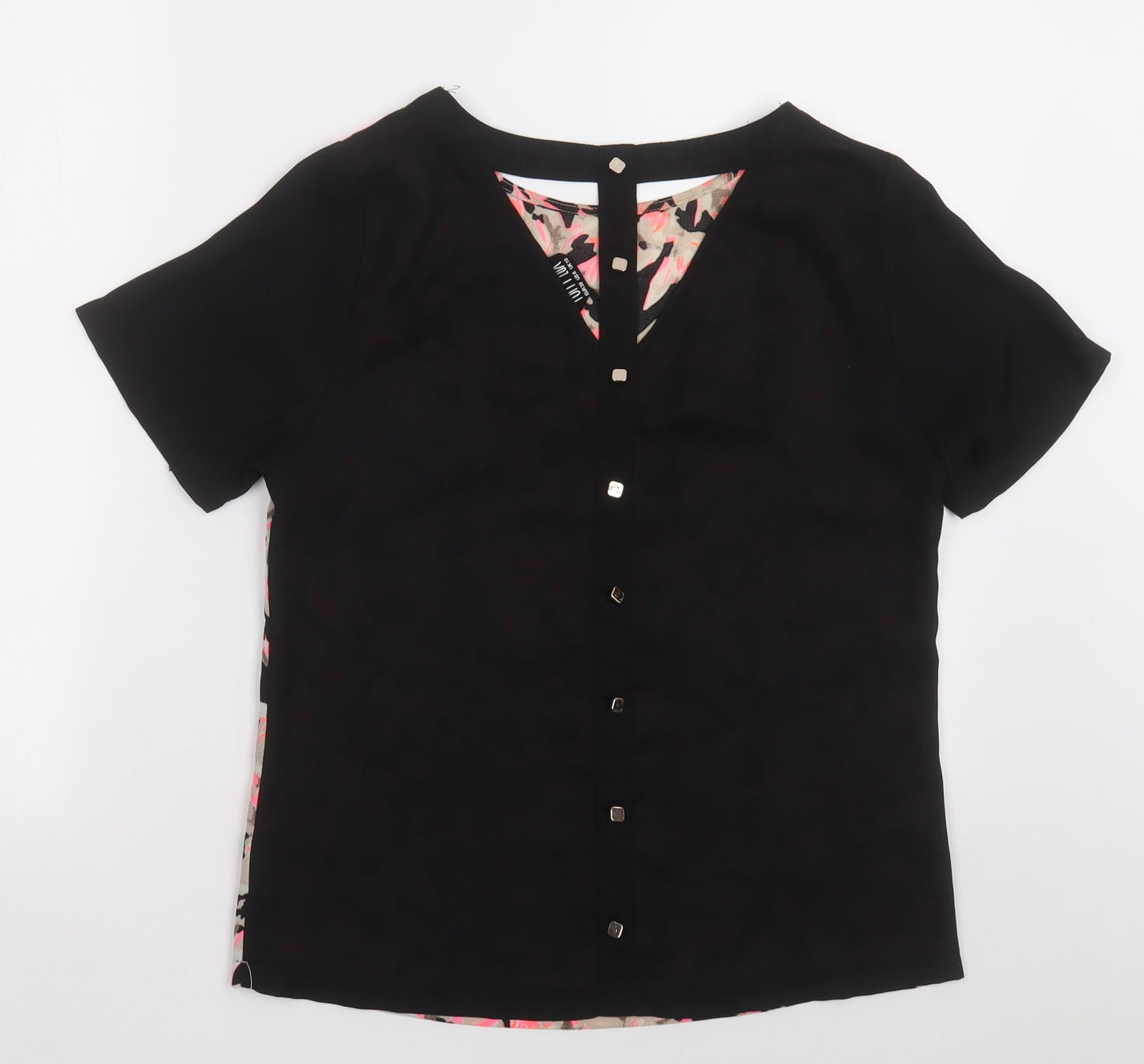 Poppy Lux Womens Pink Geometric Polyester Basic Blouse Size 10 Crew Neck