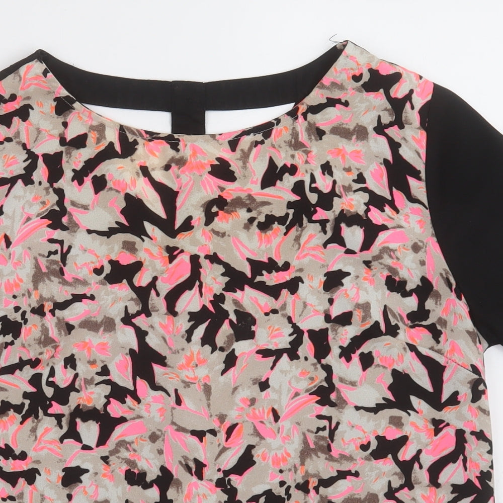 Poppy Lux Womens Pink Geometric Polyester Basic Blouse Size 10 Crew Neck