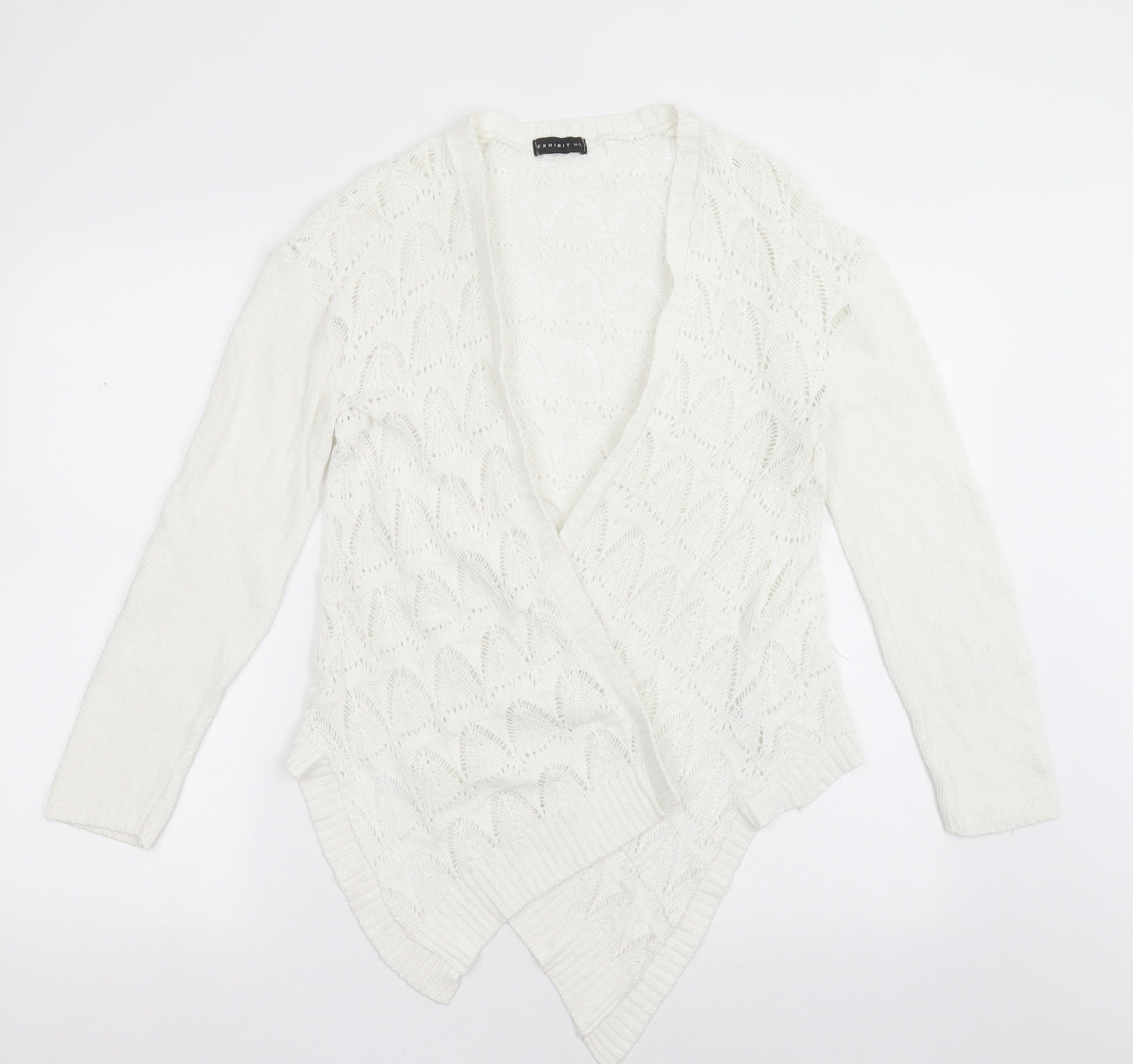 Exhibit Womens White V-Neck Argyle/Diamond Cotton Cardigan Jumper Size L