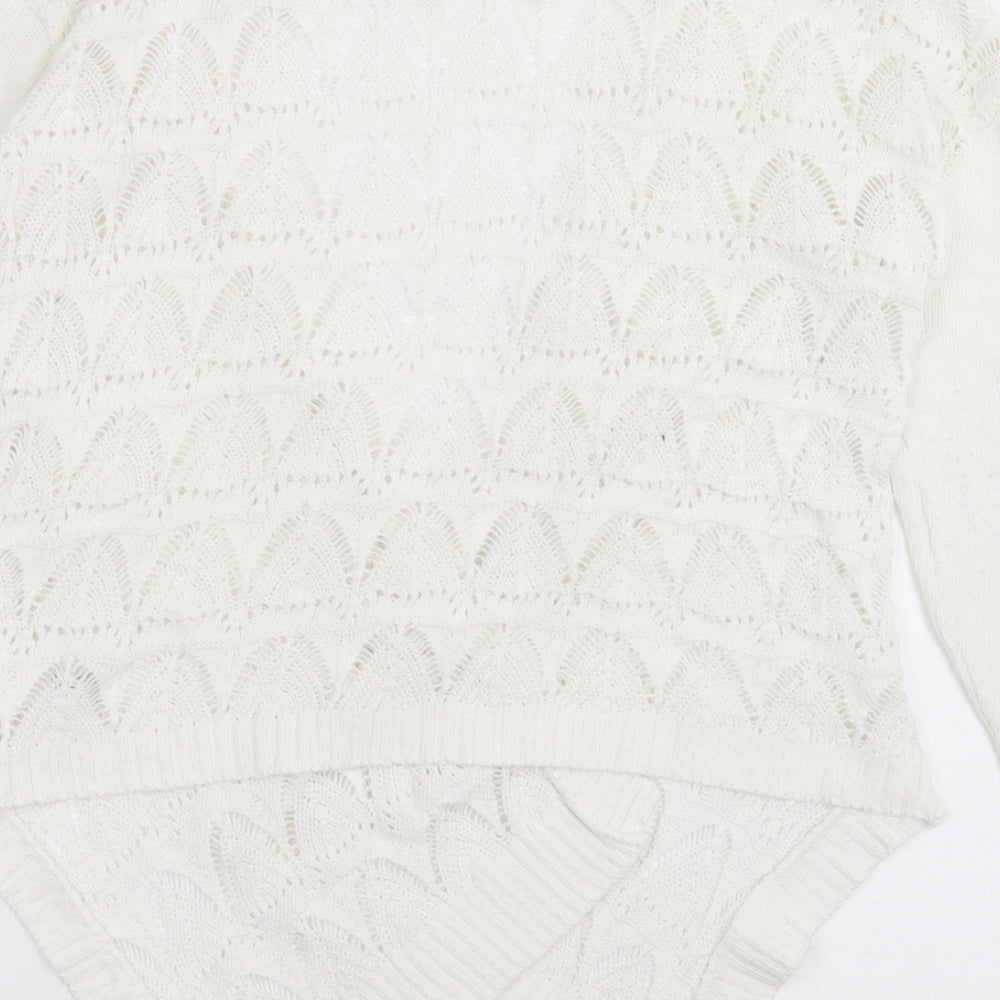 Exhibit Womens White V-Neck Argyle/Diamond Cotton Cardigan Jumper Size L
