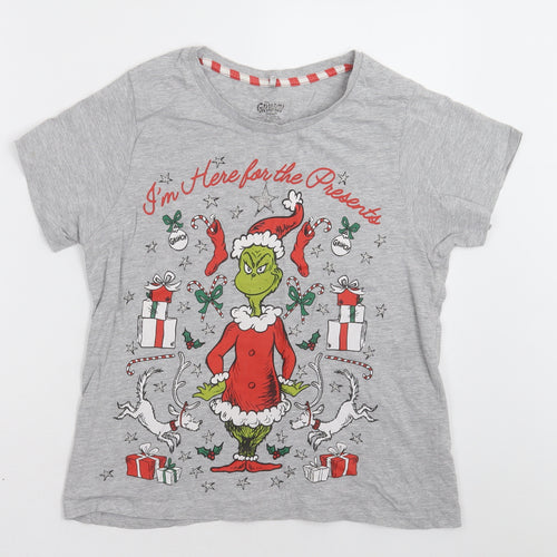 Primark Womens Grey  Cotton  Pyjama Top Size S   - The Grinch