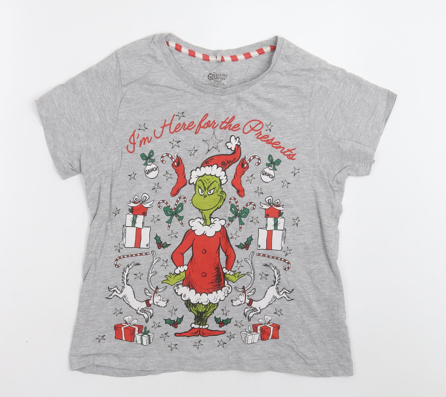 Primark Womens Grey  Cotton  Pyjama Top Size S   - The Grinch