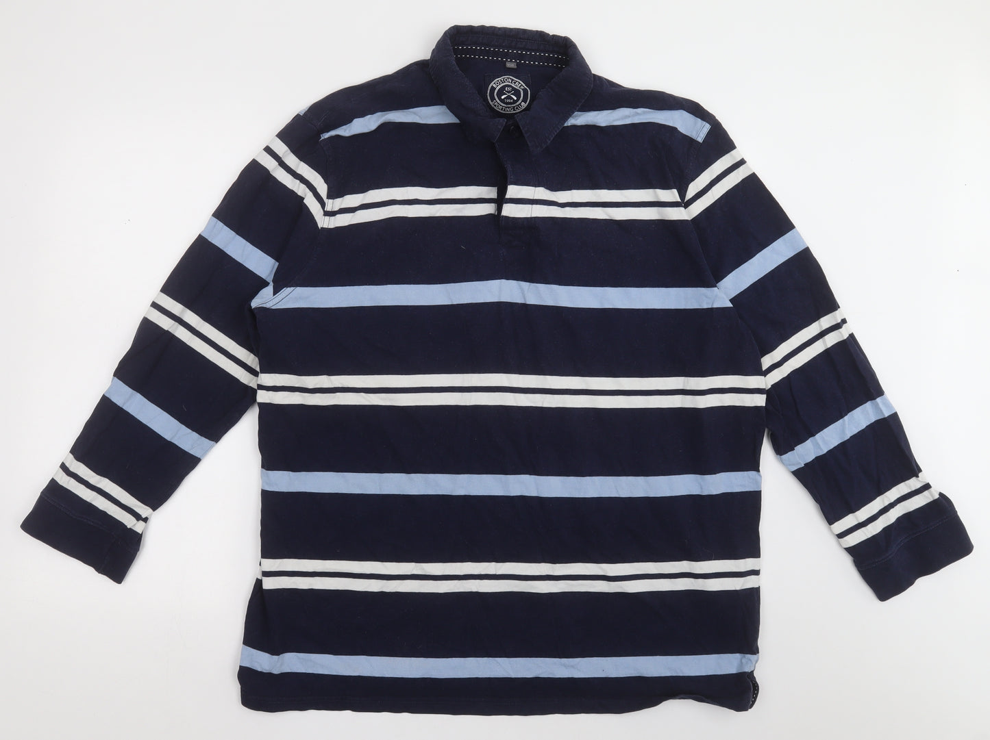 George Mens Blue Striped Cotton  Polo Size 2XL Collared Button
