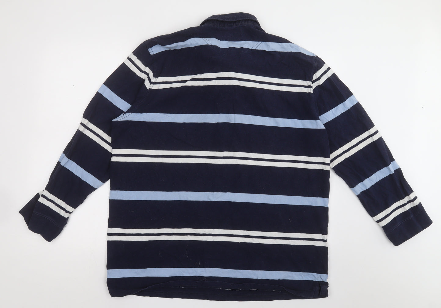 George Mens Blue Striped Cotton  Polo Size 2XL Collared Button
