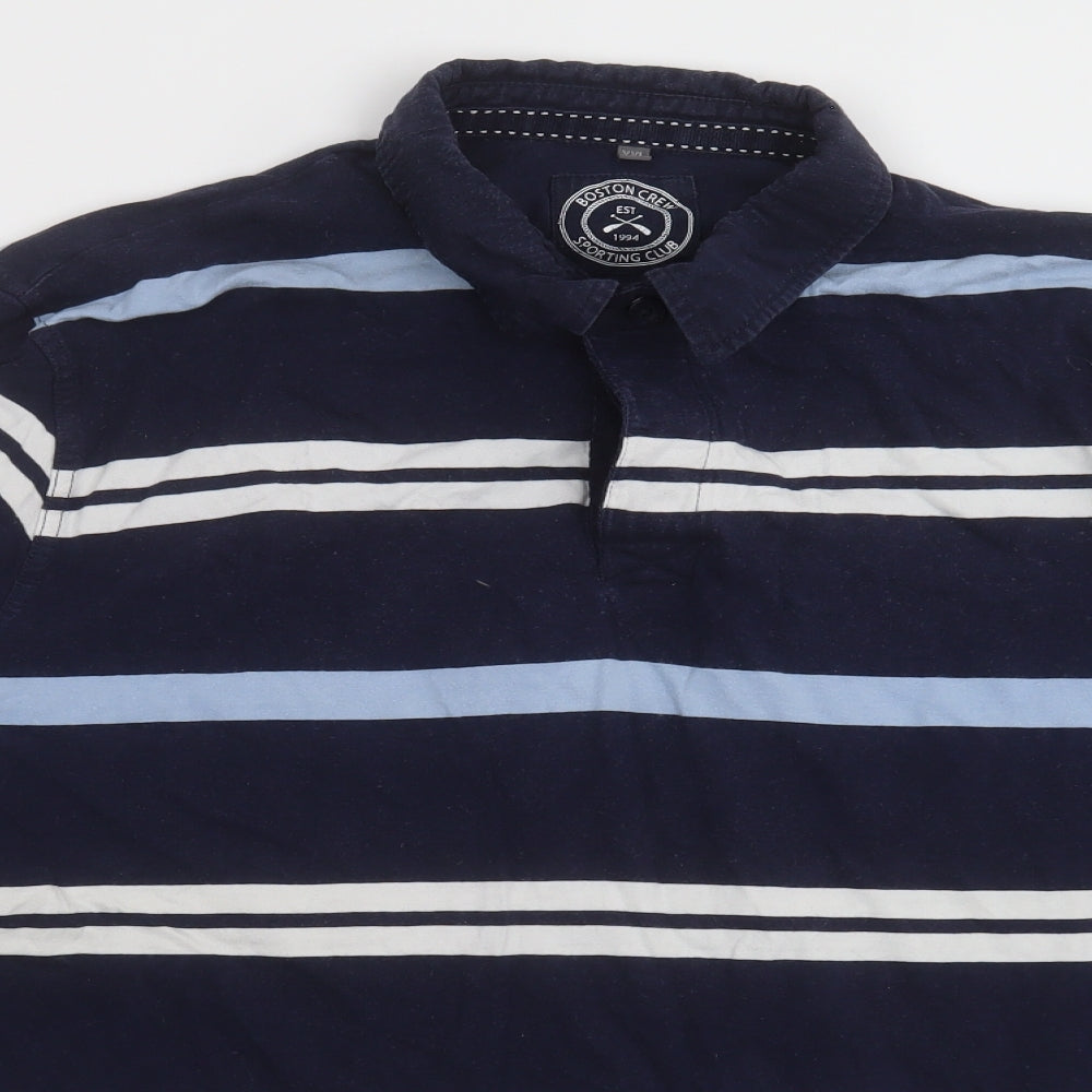 George Mens Blue Striped Cotton  Polo Size 2XL Collared Button