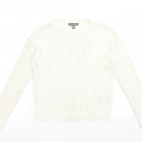 Primark Womens White Crew Neck  Acrylic Pullover Jumper Size M
