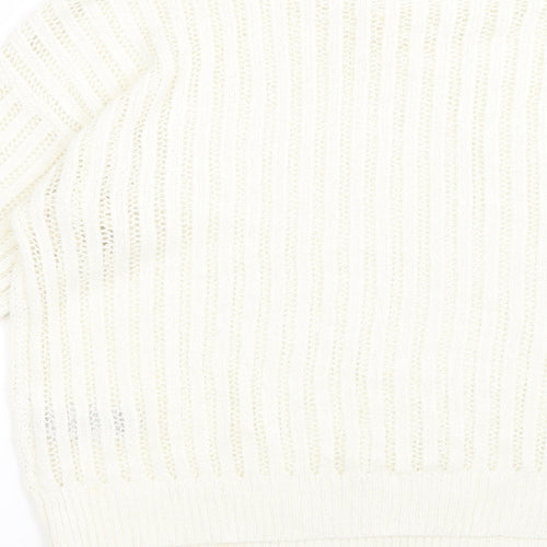 Primark Womens White Crew Neck  Acrylic Pullover Jumper Size M