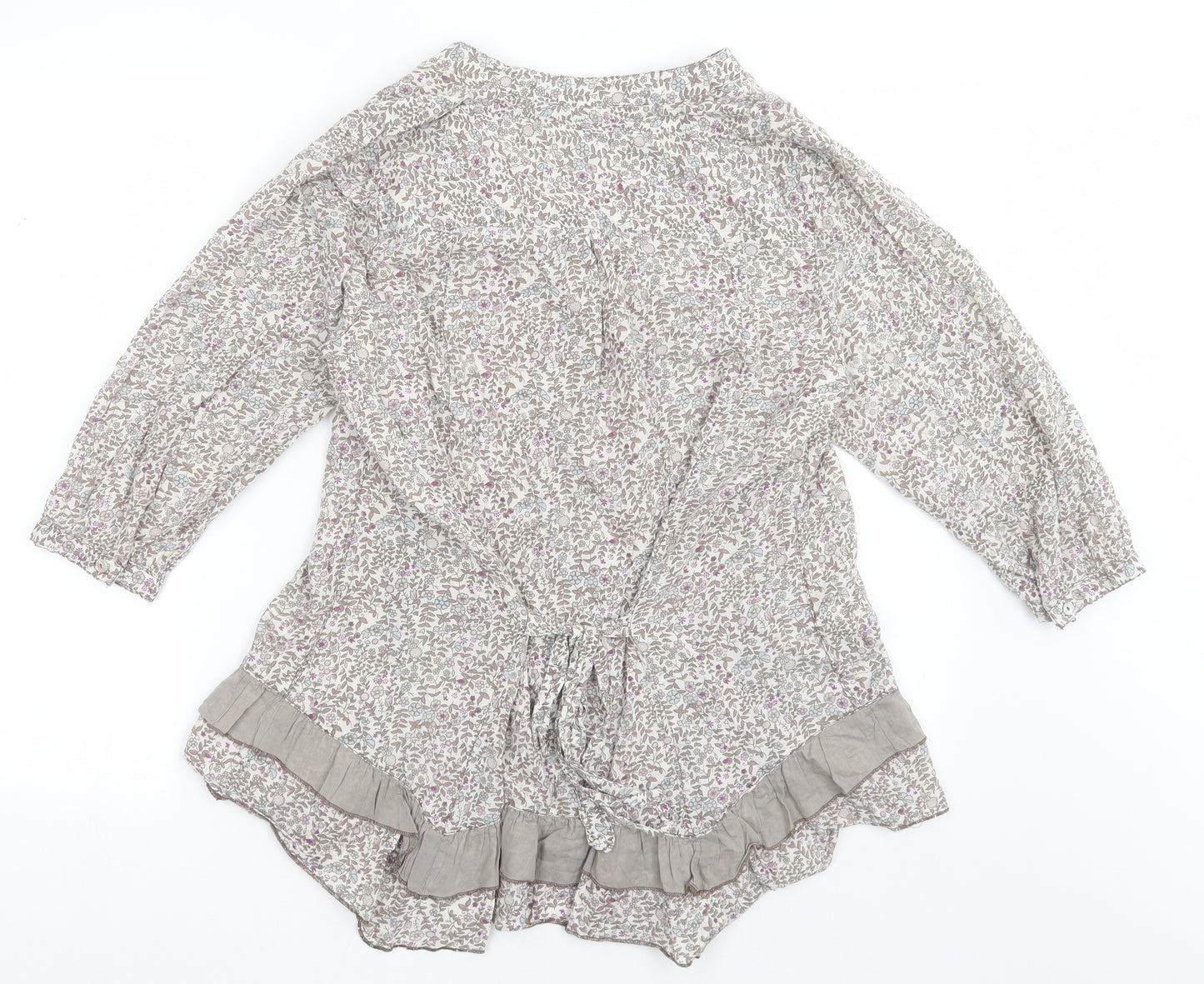 E-vie Womens Grey Floral Cotton Basic Button-Up Size 14 V-Neck