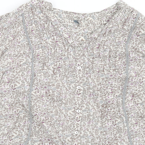 E-vie Womens Grey Floral Cotton Basic Button-Up Size 14 V-Neck