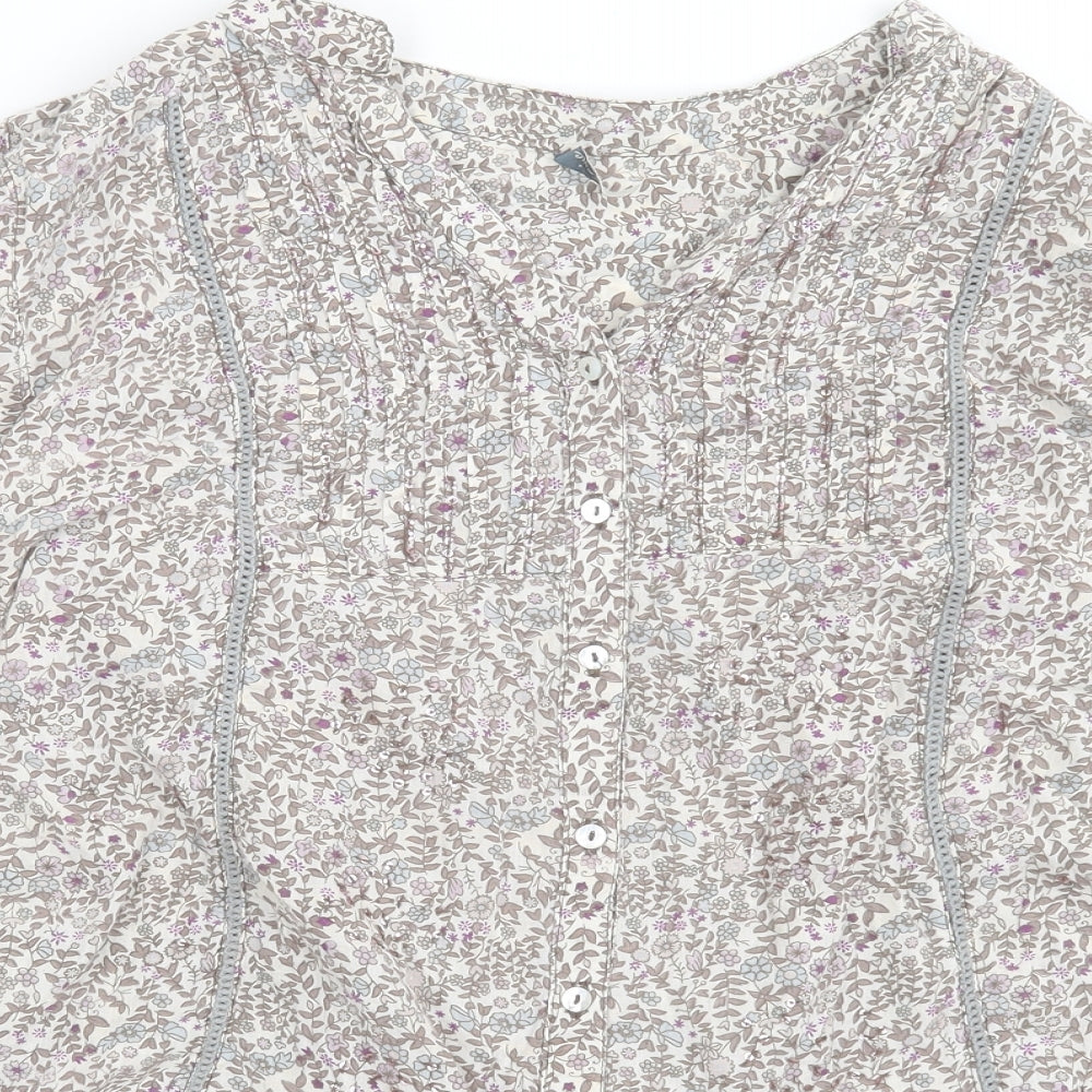 E-vie Womens Grey Floral Cotton Basic Button-Up Size 14 V-Neck