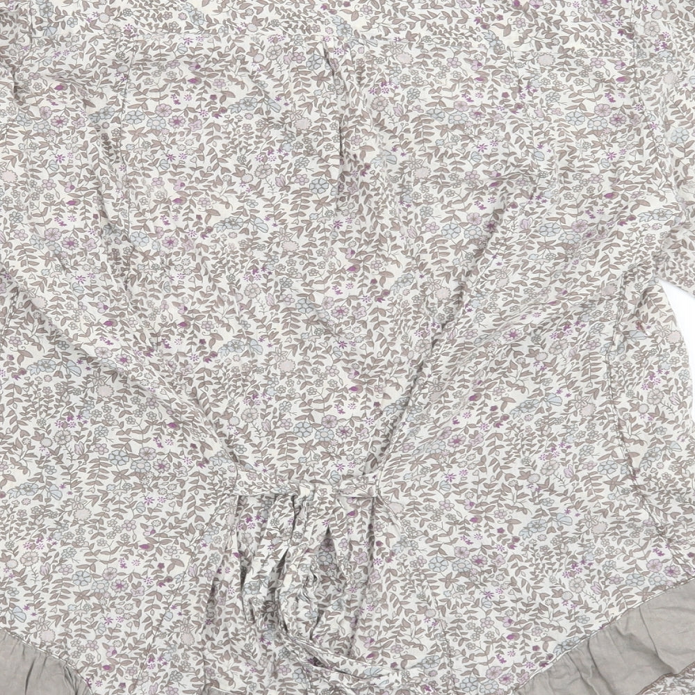 E-vie Womens Grey Floral Cotton Basic Button-Up Size 14 V-Neck