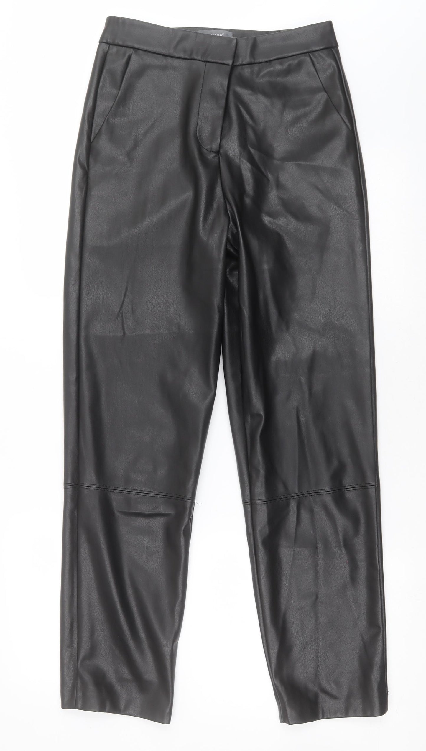 Primark Womens Black  Polyester Trousers  Size 10 L30 in Regular Hook & Eye - Leather Look