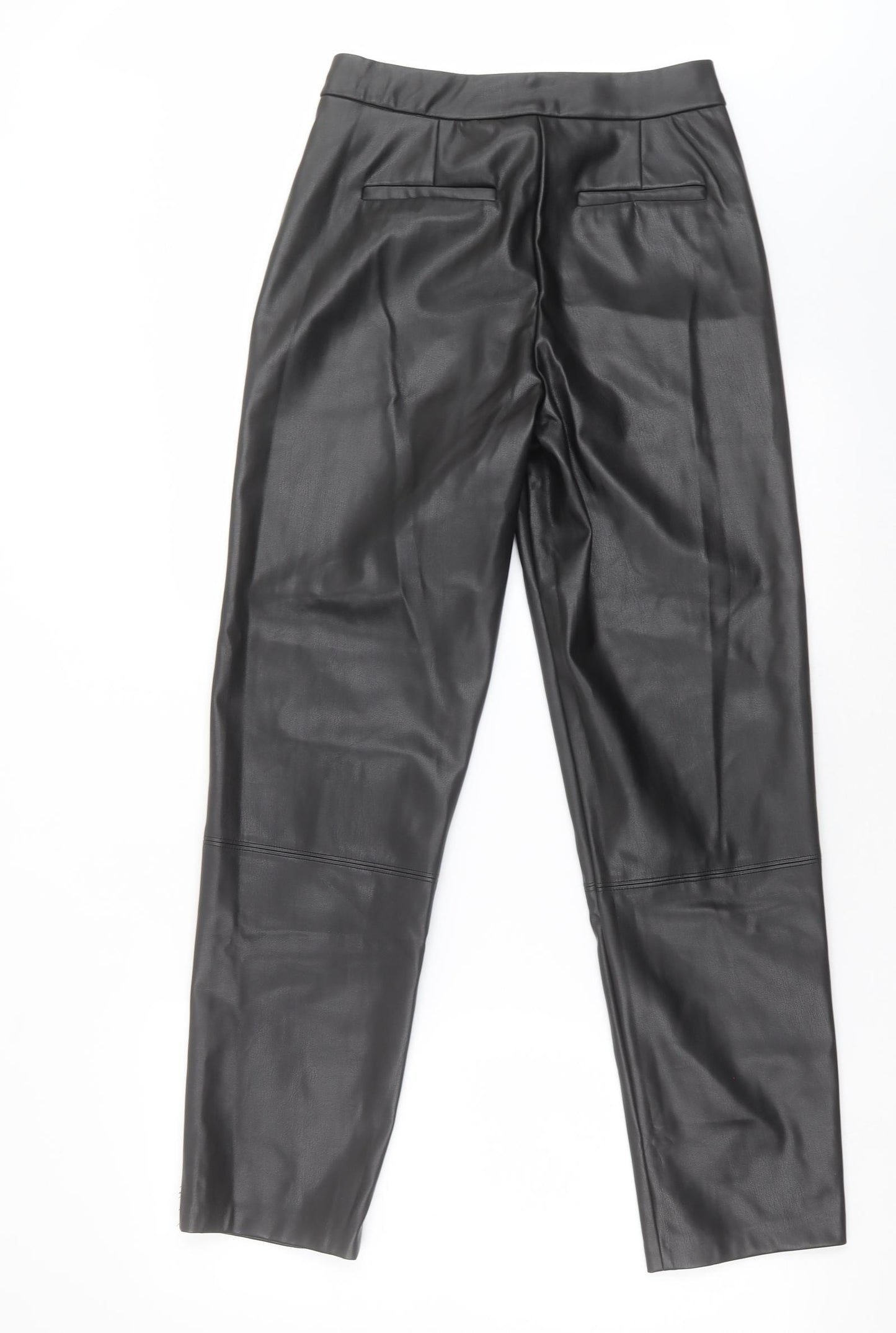Primark Womens Black  Polyester Trousers  Size 10 L30 in Regular Hook & Eye - Leather Look