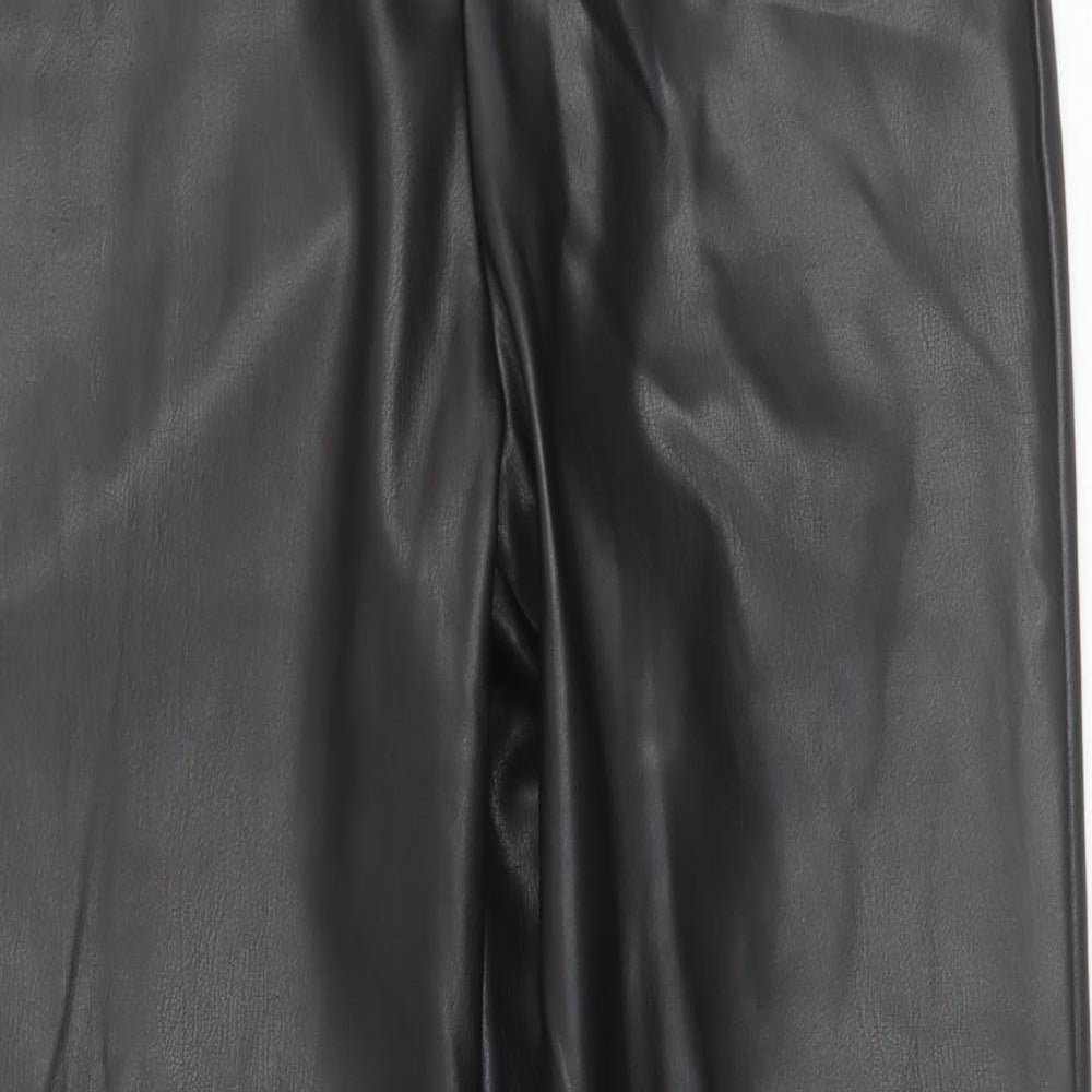 Primark Womens Black  Polyester Trousers  Size 10 L30 in Regular Hook & Eye - Leather Look