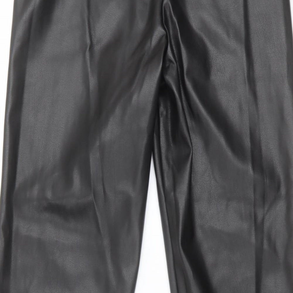 Primark Womens Black  Polyester Trousers  Size 10 L30 in Regular Hook & Eye - Leather Look