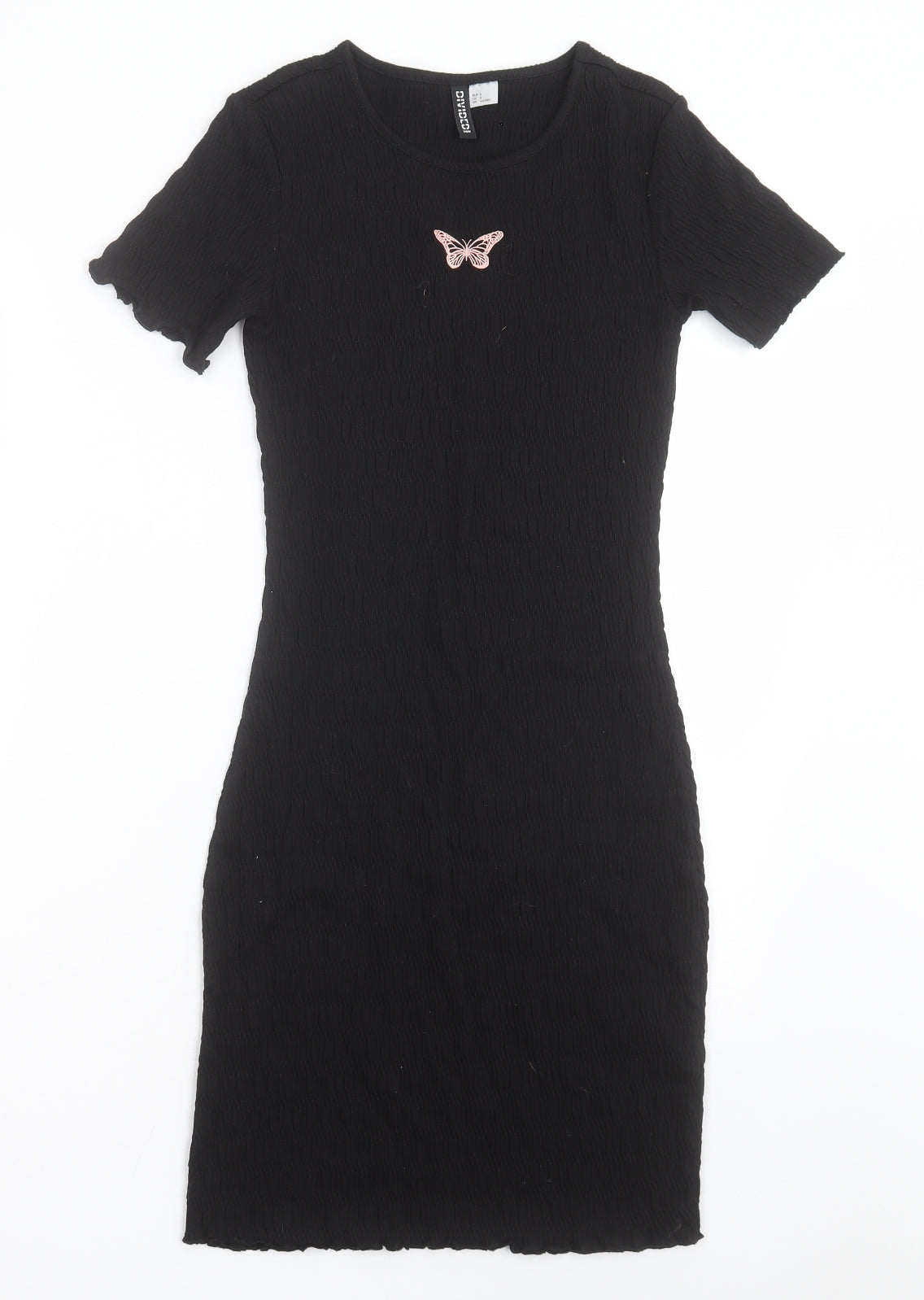 H&M Womens Black  Cotton Bodycon  Size S  Crew Neck Pullover - Butterfly