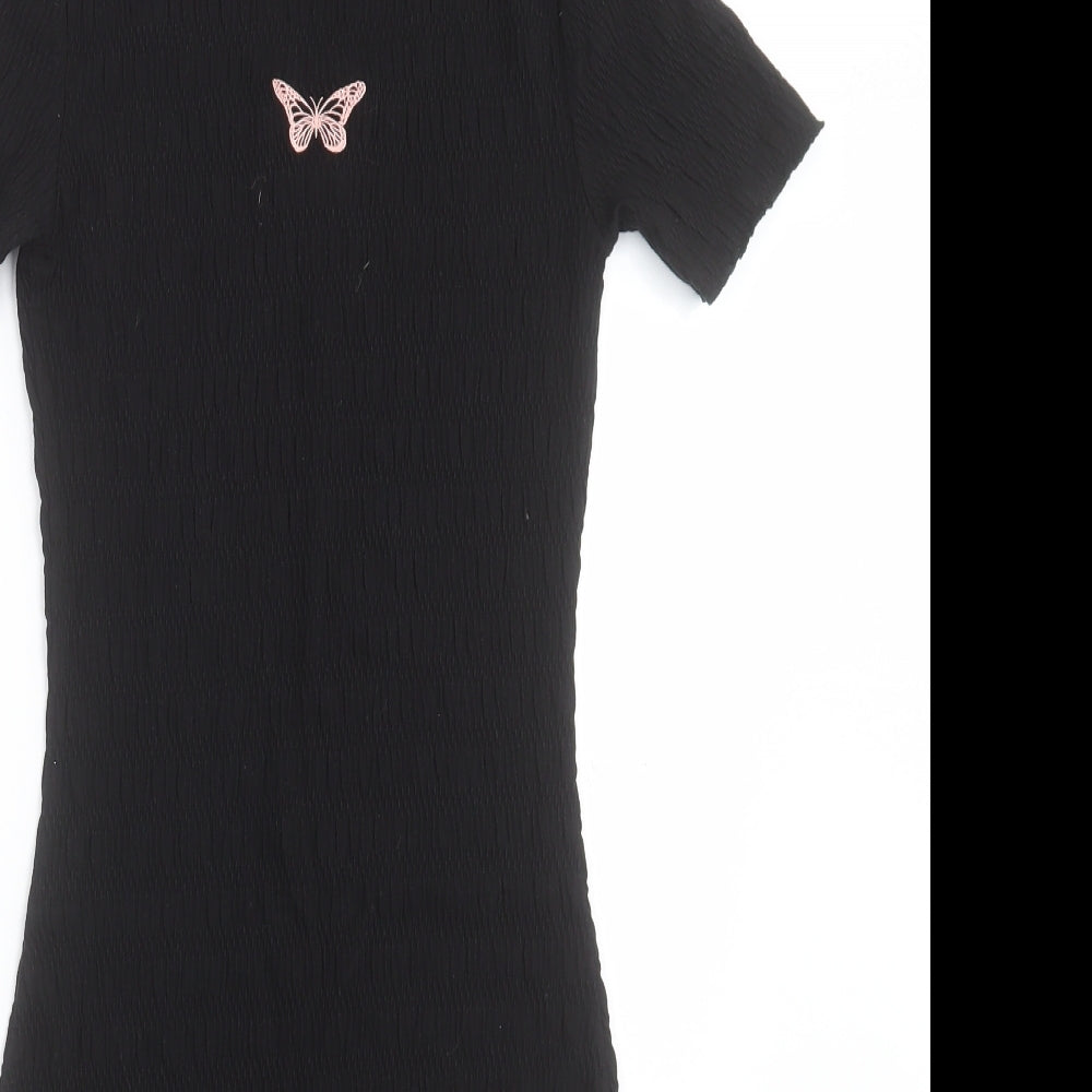 H&M Womens Black  Cotton Bodycon  Size S  Crew Neck Pullover - Butterfly