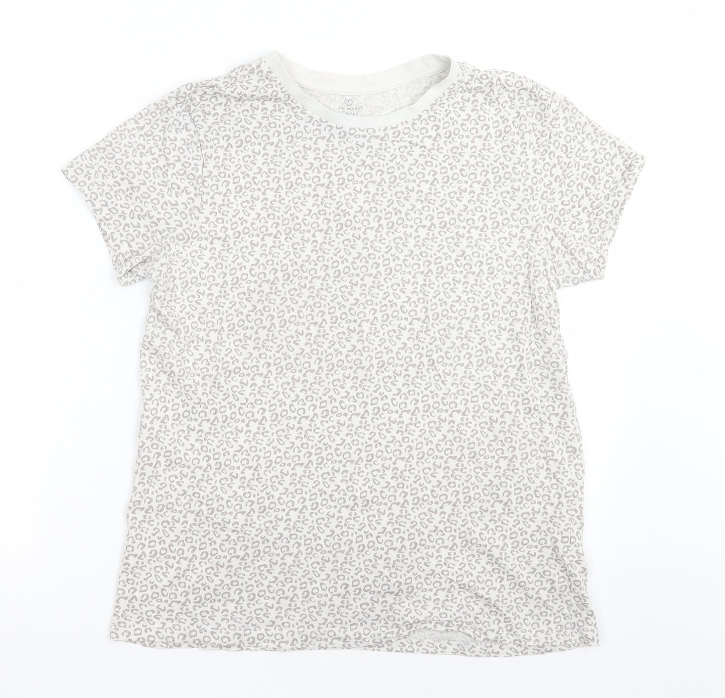 Primark Womens Grey Animal Print Cotton Basic T-Shirt Size M Crew Neck