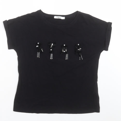 sweewe Womens Black  Cotton Basic T-Shirt Size S Crew Neck - Star