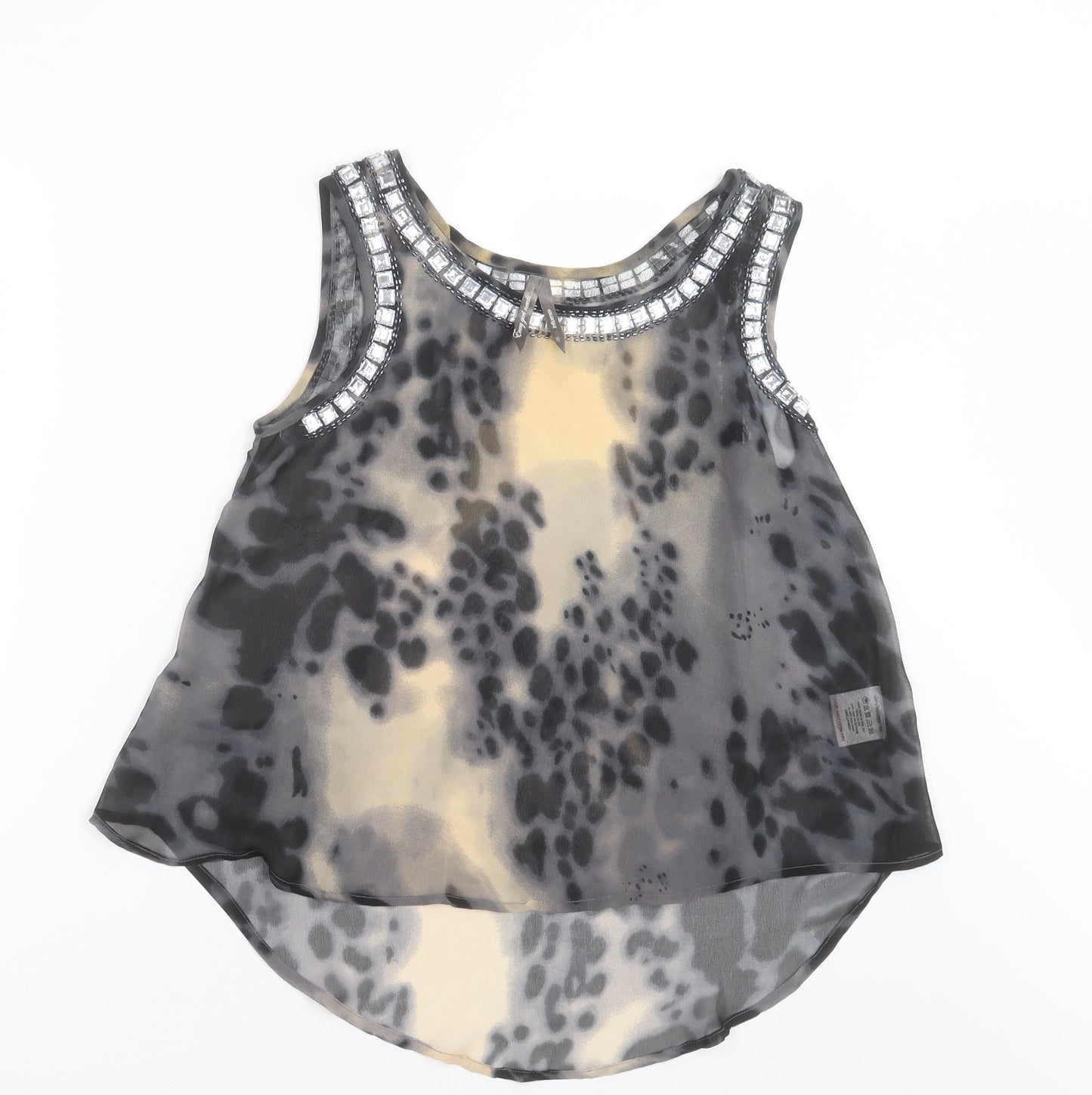 iNFLUENCE Womens Black Geometric Polyester Basic Tank Size 8 Crew Neck