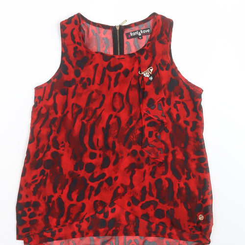Rant & Rave Womens Red Geometric Polyester Basic Tank Size 10 Crew Neck