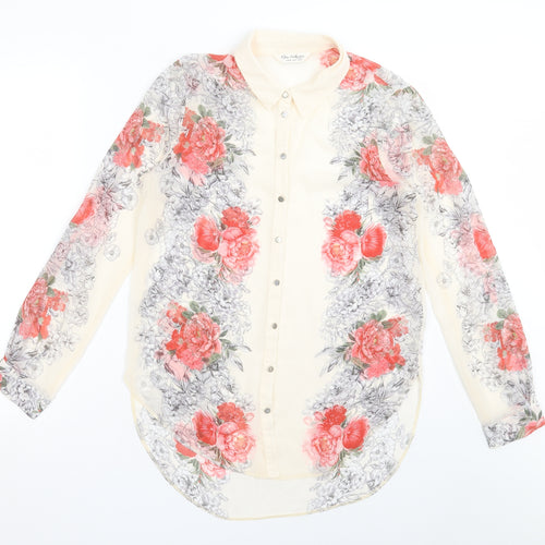 Miss Selfridge Womens Ivory Floral Polyester Basic Button-Up Size 10 Collared