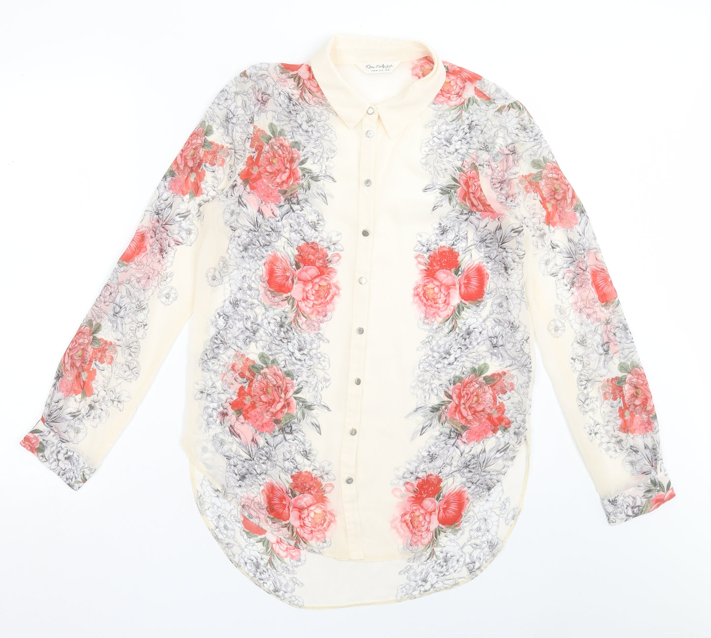 Miss Selfridge Womens Ivory Floral Polyester Basic Button-Up Size 10 Collared