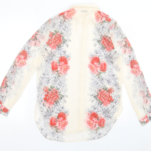 Miss Selfridge Womens Ivory Floral Polyester Basic Button-Up Size 10 Collared