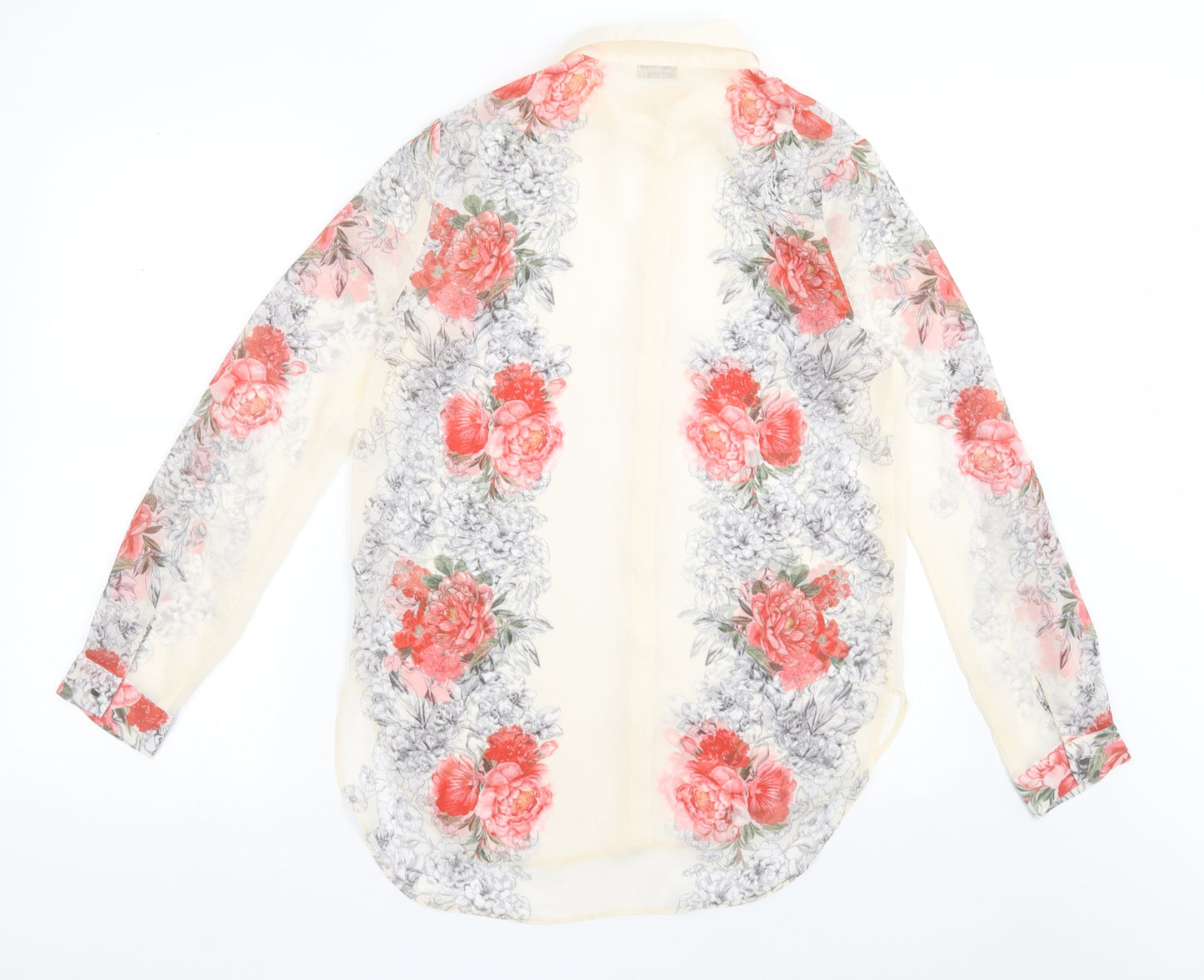 Miss Selfridge Womens Ivory Floral Polyester Basic Button-Up Size 10 Collared
