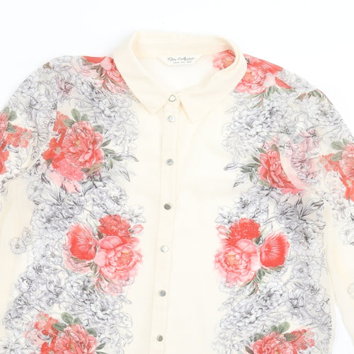 Miss Selfridge Womens Ivory Floral Polyester Basic Button-Up Size 10 Collared