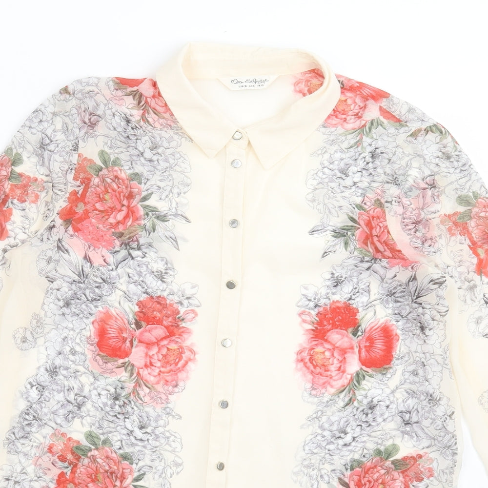 Miss Selfridge Womens Ivory Floral Polyester Basic Button-Up Size 10 Collared